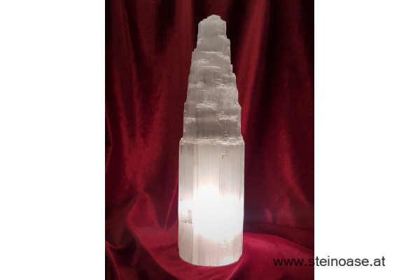 Selenit Lampe 'Turm' + LED -  ohne Sockel